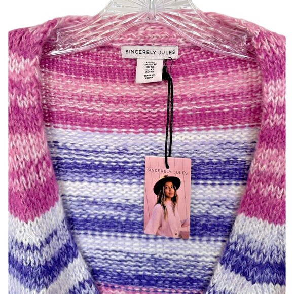 Sincerely Jules Junior's Open Front Drop Shoulder Cardigan Colorful Striped XS - Picture 4 of 9